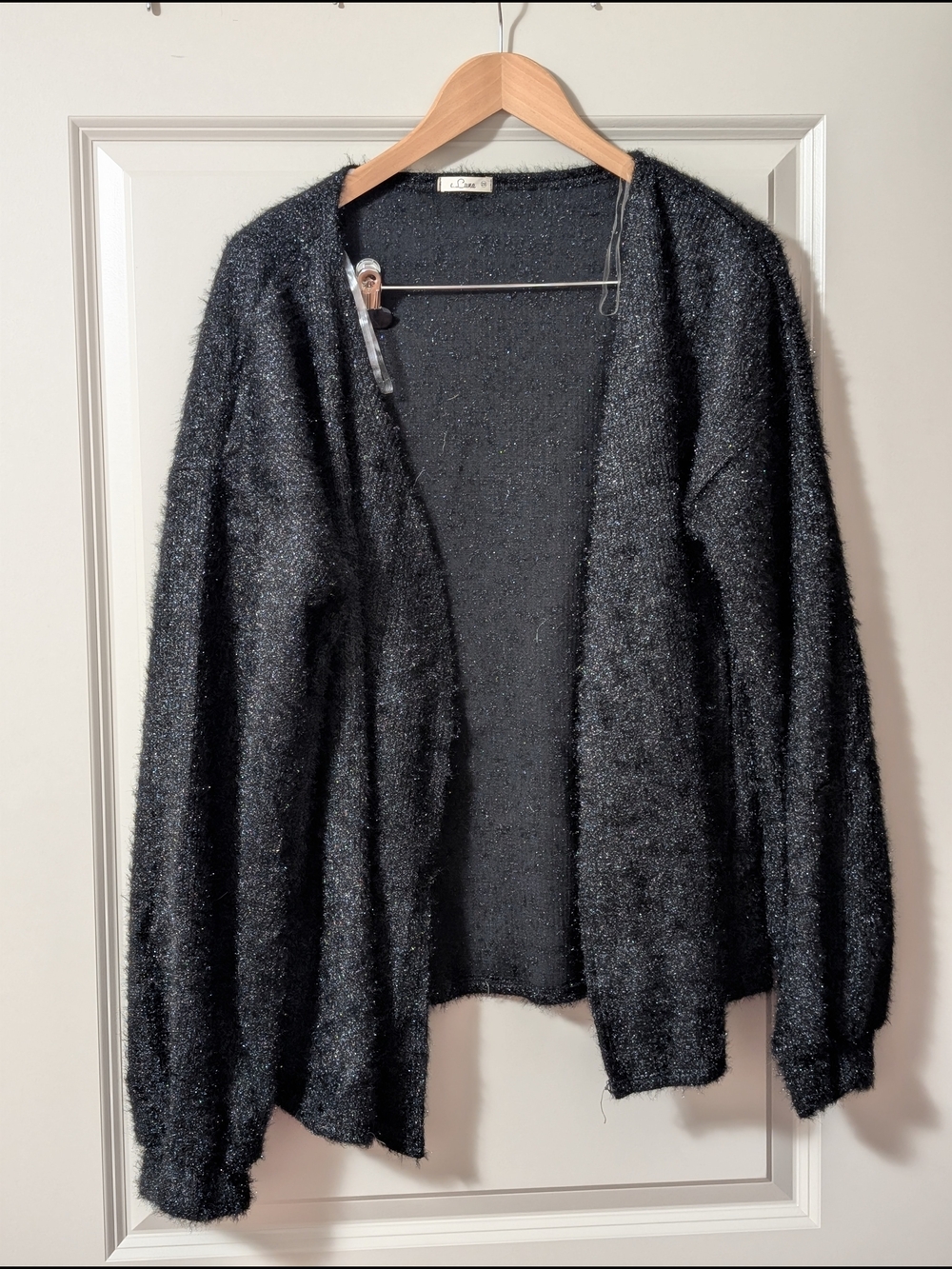 Cozy Open-Front Black Fuzzy Cardigan